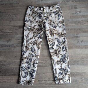 J.Crew Linen Garden Ankle Pants | Gold Leaf Foil Print | Size 4
